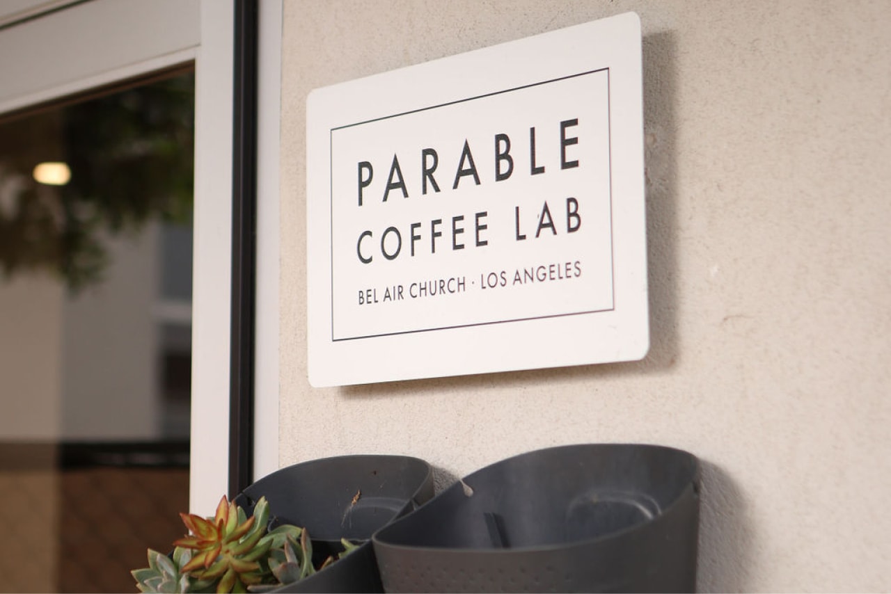 Sign outside of a building Parable Coffee Lab